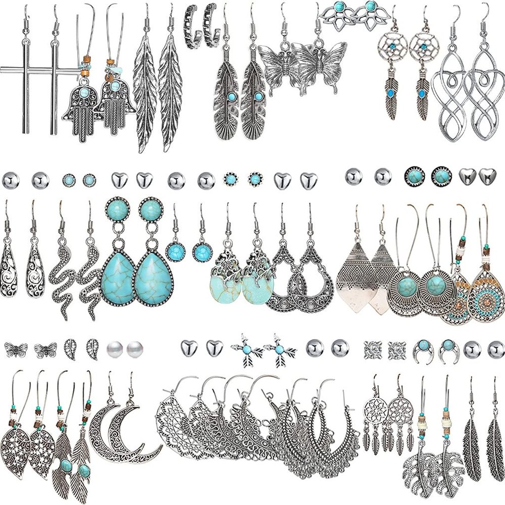 New Wholesale Bundle 45 Pairs Bohemian Silver Drop Dangle Earrings Set for Women - Picture 2 of 7